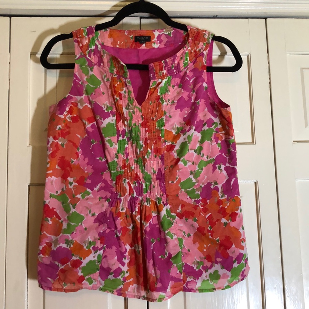 Barbie Pinks romantic Floral Sleeveless Rouched V Neck Cotton Top SZ 2P R1